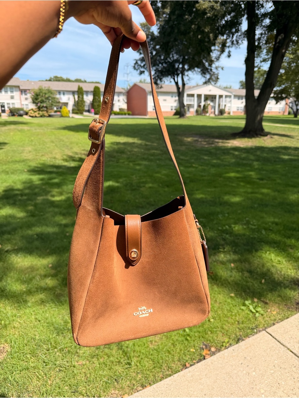 Coach Brown Suede Shoulder Bag with Leather Trim